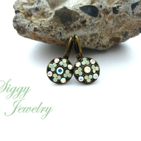 Mint Opal and AB Dainty Flower Drop Earrings - Picture 4 of 4